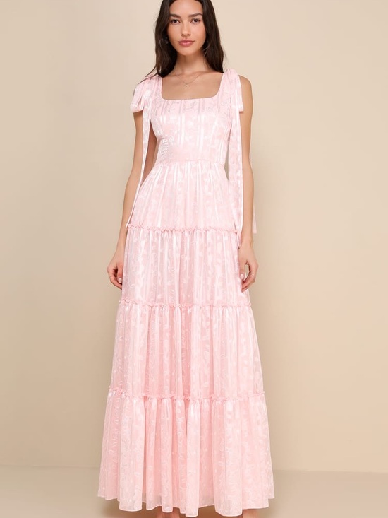 Lulus Dresses & Skirts - Lulus Small Picturesque Allure Blush Pink Jacquard Tie-Strap Maxi Dress Wedding